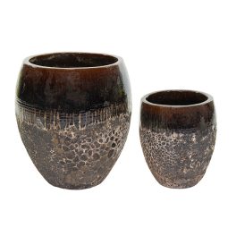   Adelaide Monica kerámia növénytartó szett savmaratott barna 34x38-48x53cm S2