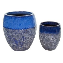   Adelaide Monica kerámia növénytartó szett savmaratott kék 34x38-48x53cm S2