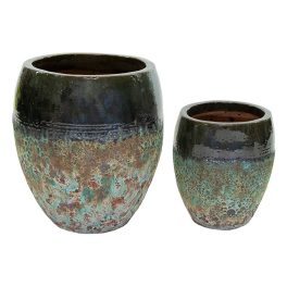   Adelaide Monica kerámia növénytartó szett savmaratott zöldesbarna 34x38-48x53cm S2