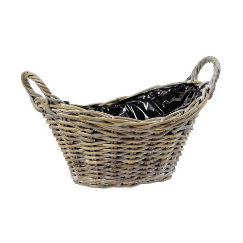 ívelt tetejű ovális hasított rattan ültetőtál két füllel barna 33x26x13/16/24cm