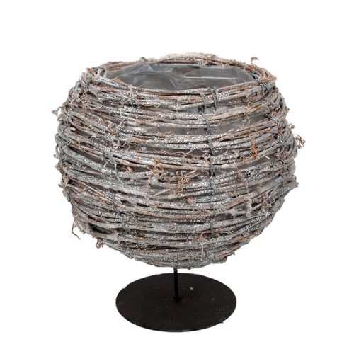 rattan gömbkaspó fém talpon csillogó szürke 18x18/25cm MI-17133A