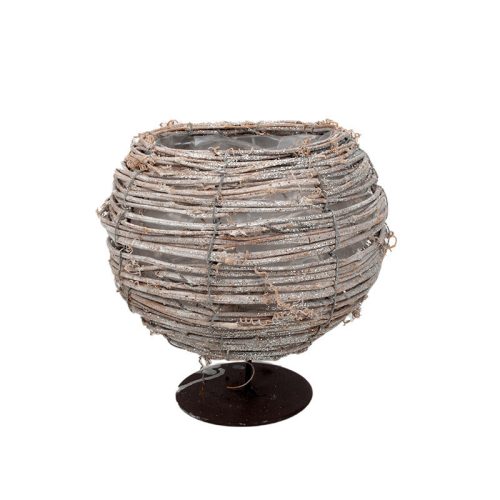 rattan gömbkaspó fém talpon csillogó szürke 14,5x15/20cm MI-17133B