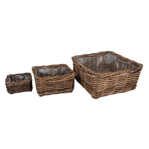 szögletes rattan tál szett barna 40x40x20cm S/3 VD-80045S3